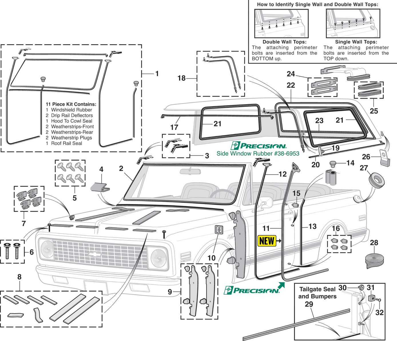 Exterior Rubber Kit and Components LMC Truck