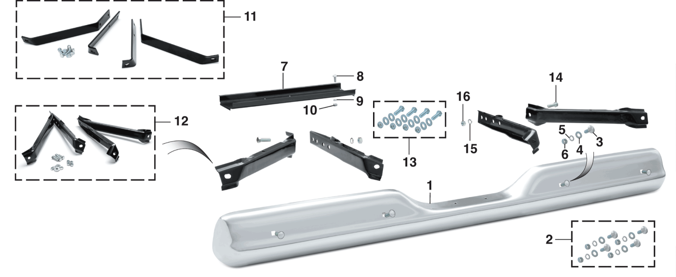 thumbnail image 2 of 1963-1966 Chevy GMC C10 Fleetside Rear Bumper Bracket Set - 4 Pieces, Steel, Primed Finish 2 of 6