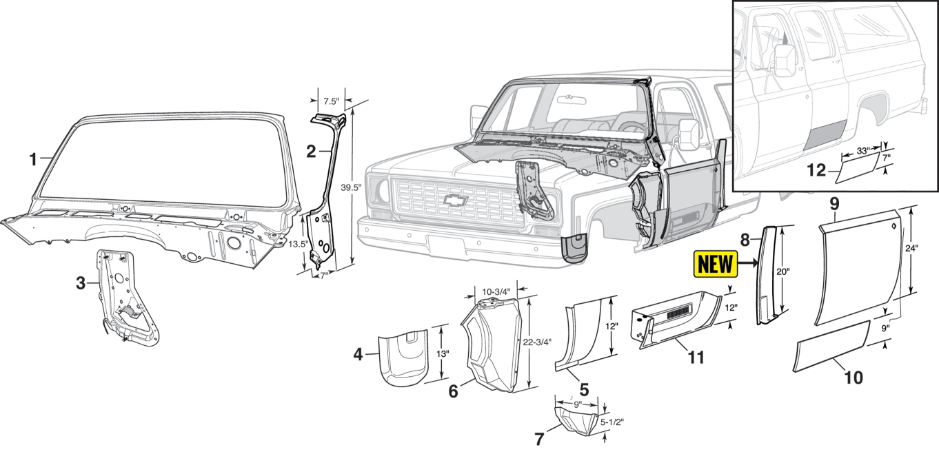 1973-91 Chevy Blazer, Suburban \u0026 GMC Jimmy, Suburban Front Steel Patch  Panels - LMC Truck, image size:1362x659