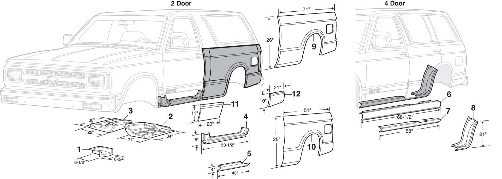 198394 Chevy Blazer & GMC Jimmy Body Repair Panels Floor, Rockers