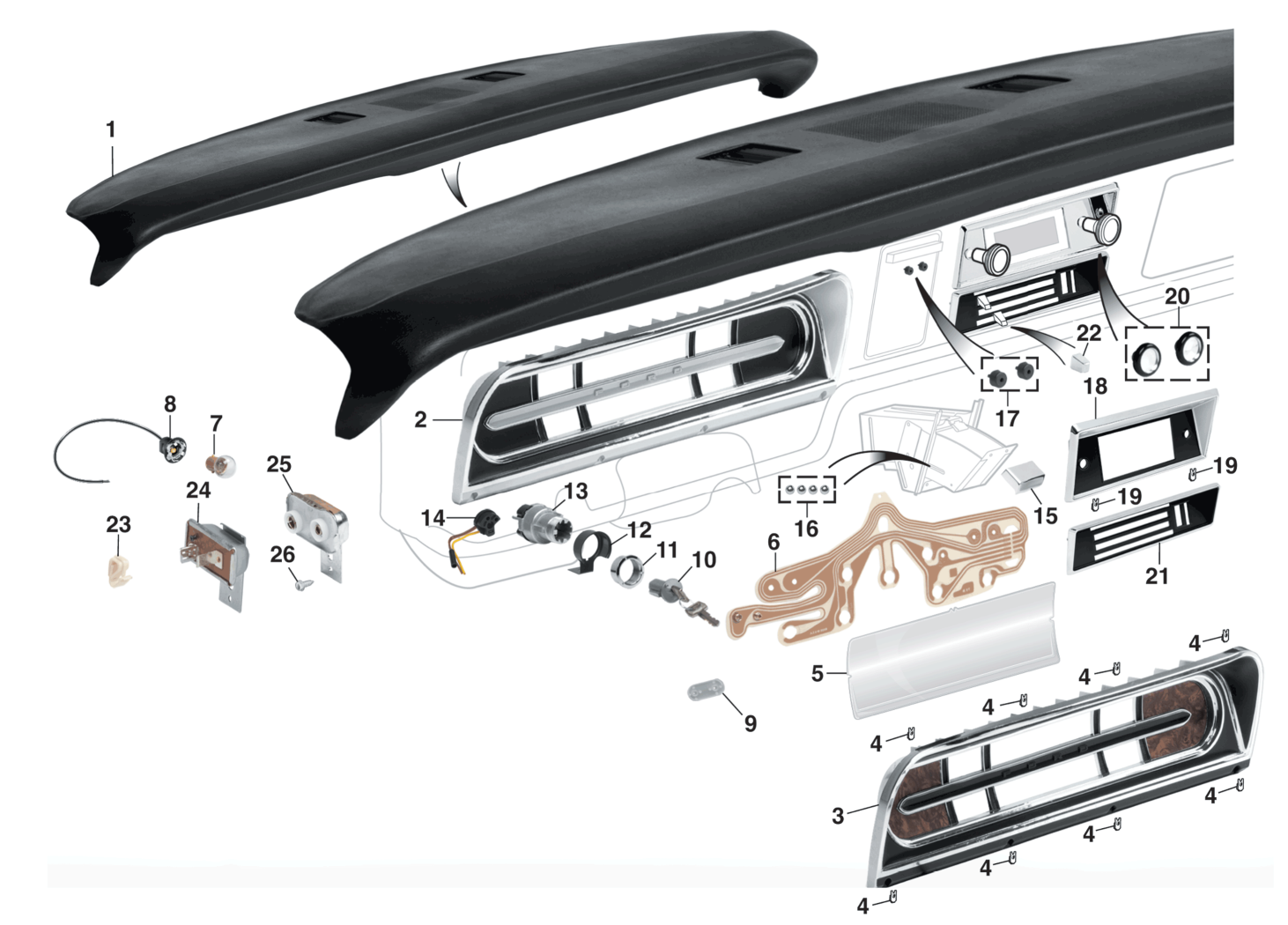 Dashboard Components for 196772 F100, F250, F350 LMC Truck