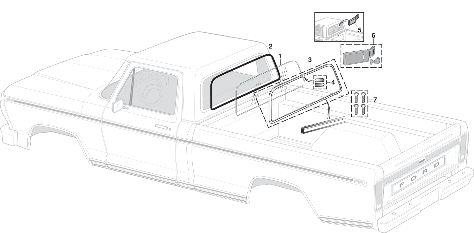 Rear Window & Seal For 1973-79 Ford F-100, F-150, F-250 & F-350