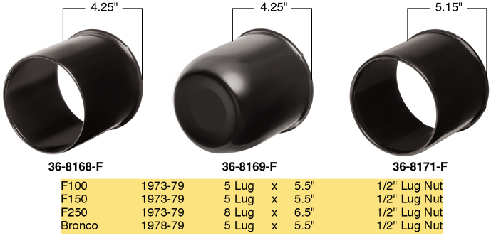 FORD TRUCKS & BRONCOS 1973-1979 - Black Wheel Center Caps