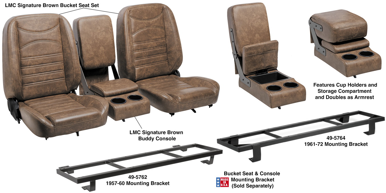 FORD TRUCKS 1957-1972 - LMC Signature Brown Bucket Seat Sets and LMC Buddy Consoles