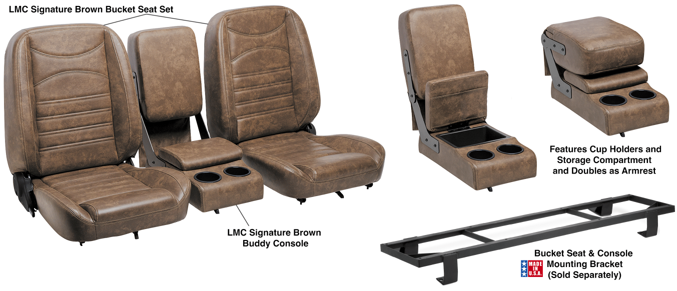 FORD TRUCKS & BRONCOS 1973-1979 - LMC Signature Brown Bucket Seat Sets and LMC Buddy Consoles